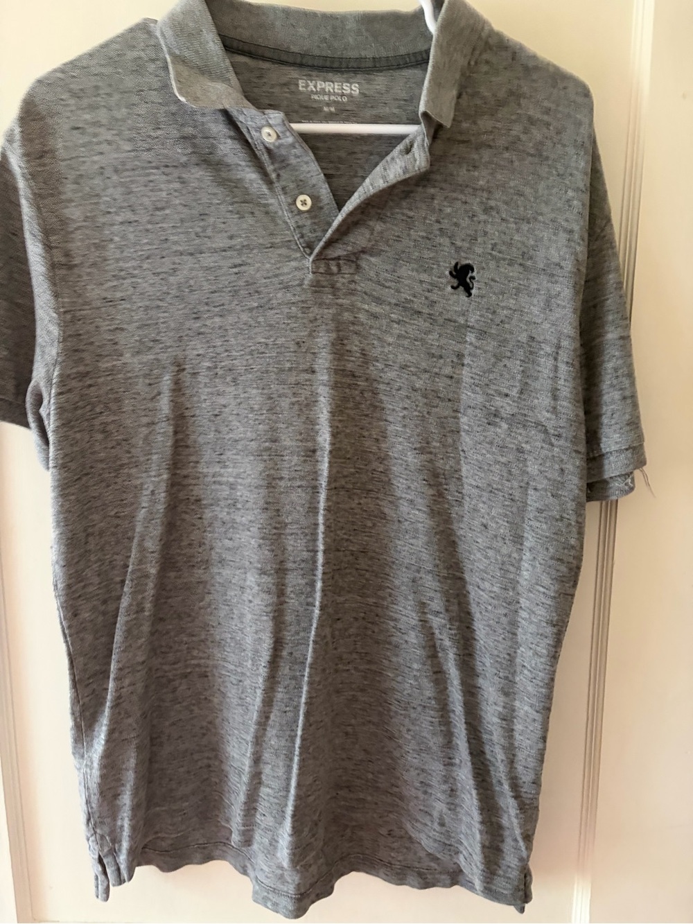 Express Men's Gray Heather Polo with Small Embroidered Logo